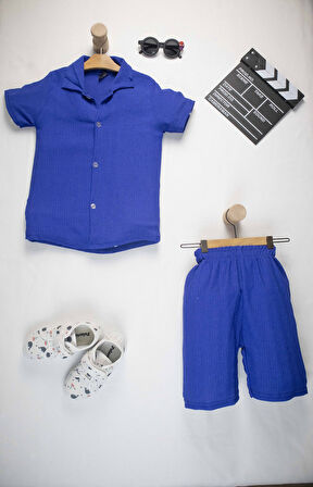 Erkek Çocuk Yazlık Takım 3-10 Yaş – Şortlu Gömlek Set | Börümcük Kumaş Alt Üst İkili Takım