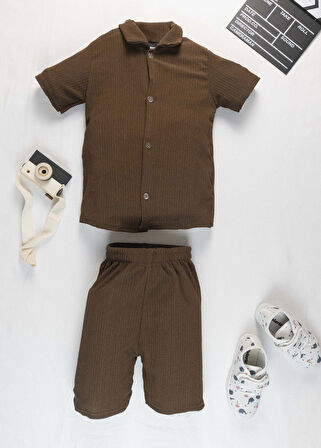 Erkek Çocuk Yazlık Takım 3-10 Yaş – Şortlu Gömlek Set | Börümcük Kumaş Alt Üst İkili Takım