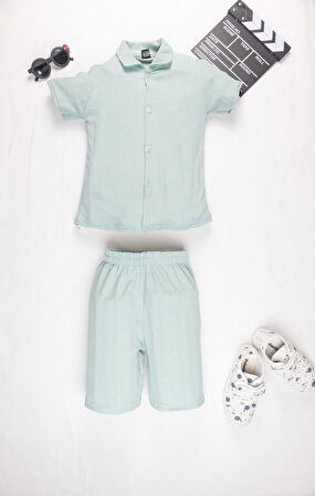 Erkek Çocuk Yazlık Takım 3-10 Yaş – Şortlu Gömlek Set | Börümcük Kumaş Alt Üst İkili Takım