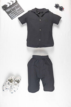 Erkek Çocuk Yazlık Takım 3-10 Yaş – Şortlu Gömlek Set | Börümcük Kumaş Alt Üst İkili Takım