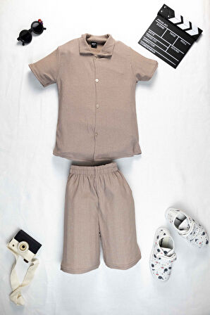 Erkek Çocuk Yazlık Takım 3-10 Yaş – Şortlu Gömlek Set | Börümcük Kumaş Alt Üst İkili Takım