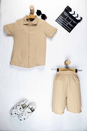 Erkek Çocuk Yazlık Takım 3-10 Yaş – Şortlu Gömlek Set | Börümcük Kumaş Alt Üst İkili Takım