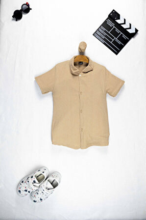 Erkek Çocuk Yazlık Takım 3-10 Yaş – Şortlu Gömlek Set | Börümcük Kumaş Alt Üst İkili Takım