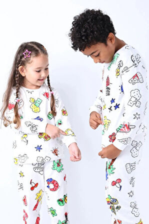 Boyanabilir Çocuk Pijama Takımı + Kalem I Renkli Rüyalar I Her Yıkamada Yeniden Tasarla