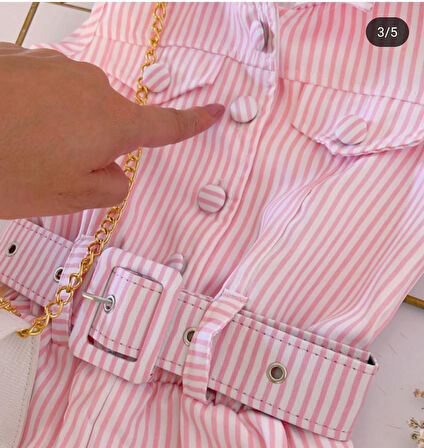Kız Çocuk Şık Yazlık Tulum I Pembe Çizgili, Kemerli ve Aksesuarlarıyla I Kız Çocuk Takım