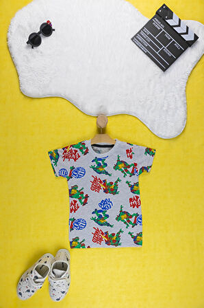 Erkek Çocuk Takım I Renkli Canlı Baskılı Pamuklu Tişört I Rahat Kısa Kollu Yazlık Tişört & Şort I