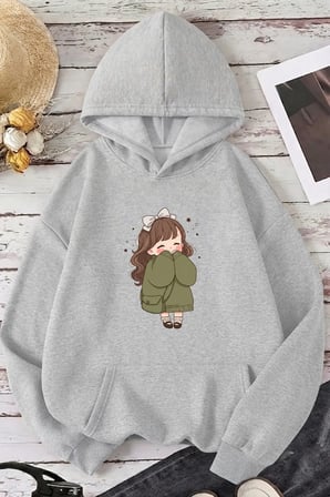 Unisex CuteAnime Baskılı Oversize Hoodie Kapüşonlu Sweatshirt