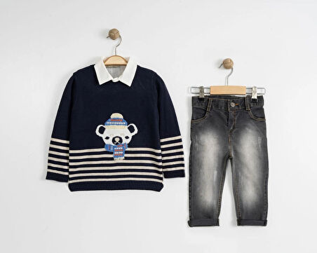 ERKEK ÇOCUK KAZAK - GÖMLEK - PANTOLON 3 PARÇA ALT ÜST TAKIM 