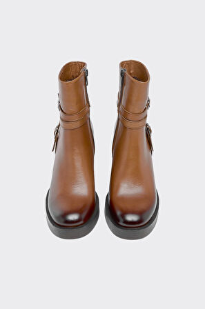 Hakiki Deri Tokalı Fermuarlı Kadın Bot