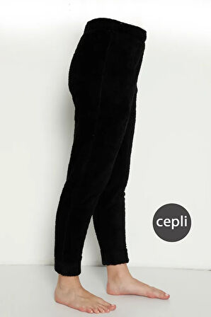 Cepli Lüx Pofuduk Polar Kışlık Pijama Altı pofcepli