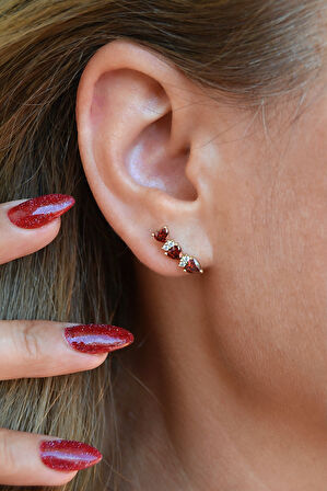 Zirkon Taşlı Sıralı Kalpli Küpe Lob Helix Kıkırdak Uyumlu