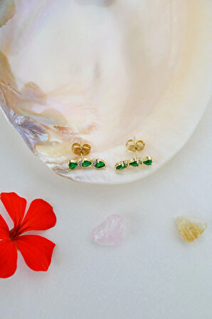 Zirkon Taşlı Sıralı Kalpli Küpe Lob Helix Kıkırdak Uyumlu