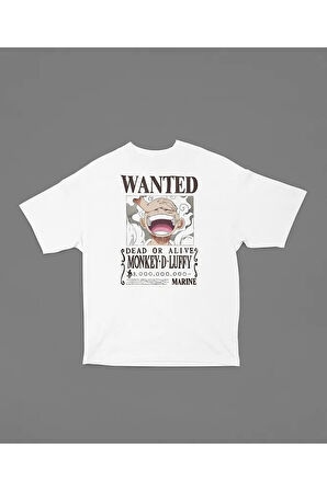 Monkey D Luffy Wanted Baskılı Unisex Tişört, Oversize Anime Tişört