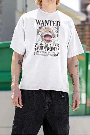 Monkey D Luffy Wanted Baskılı Unisex Tişört, Oversize Anime Tişört