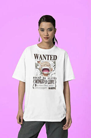 Monkey D Luffy Wanted Baskılı Unisex Tişört, Oversize Anime Tişört