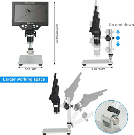 Koolertron 12MP 1-1200X Büyütme 1080P 7 Inc LCD Dijital Mikroskop,