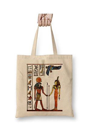 Ancient Egypt Antik Mısır Beyaz Bez Çanta Uzun Saplı Alışveriş Çantası Plaj Çantası