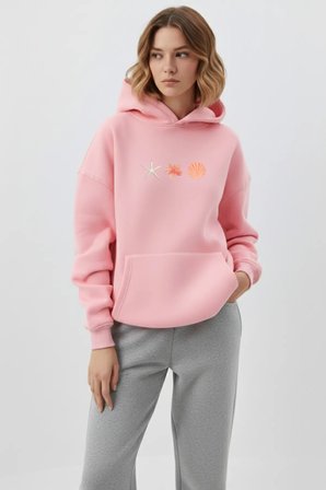 Unisex Yumuşak Dokulu 3 İplik İstiridye Kabuklu Tasarım Baskılı Oversize Sweatshirt