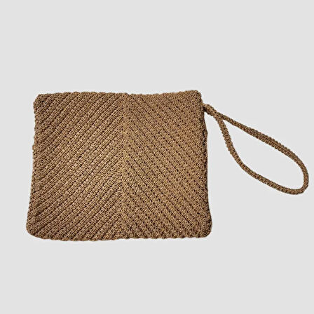Uretti - Ayşegül 6289 - El Yapımı Desenli Supra Mum İp Clutch Çanta 18cm - Kahverengi
