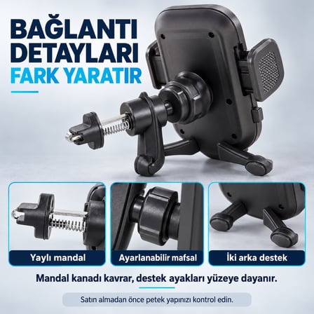 Dexxony HP-A14 Mandallı Araç İçi Havalandırma Telefon Tutucu, Ayarlanabilir ABS Plastik Siyah