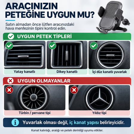 Dexxony HP-A14 Mandallı Araç İçi Havalandırma Telefon Tutucu, Ayarlanabilir ABS Plastik Siyah