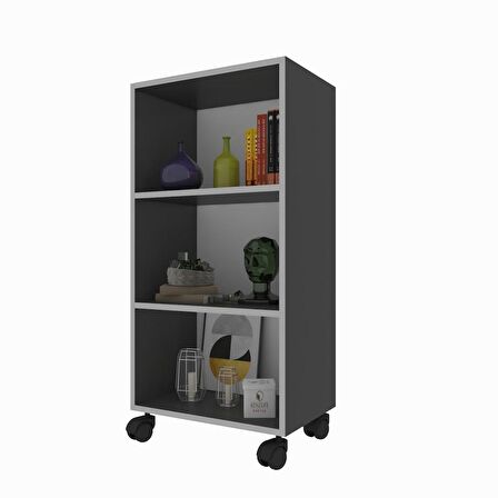 Kenzlife kitaplık beril 108*030*020 gri tekerlekli mutfak dolabı banyo ofis ayakkabılık kiler