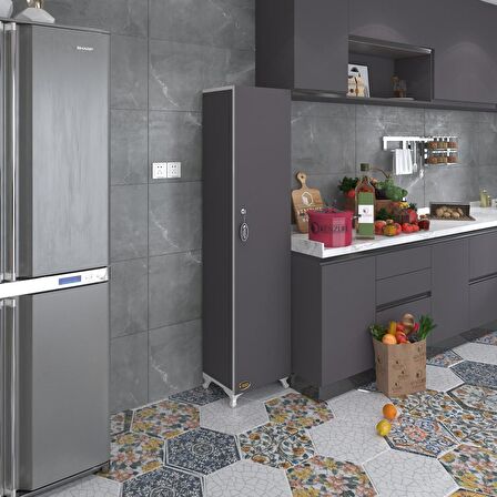 Kenzlife mutfak dolabı zehra 168*030*032 gri kilitli ayaklı banyo evrak ofis kitaplık ayakkabılık kiler