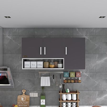 Kenzlife hazır mutfak mirena22 gri 060*120*22 mutfak banyo dolabı kapaklı raflı