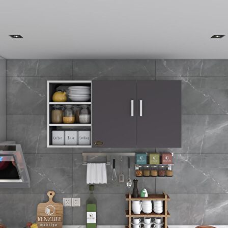 Kenzlife hazır mutfak castus22 gri 060*120*22 mutfak banyo dolabı kapaklı raflı