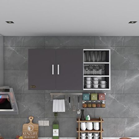 Kenzlife hazır mutfak fulvus22 gri 060*120*22 mutfak banyo dolabı kapaklı raflı