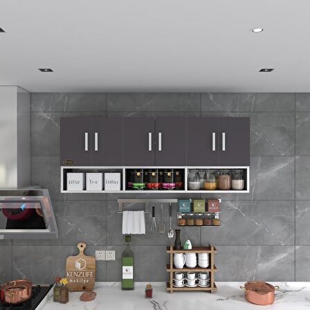 Kenzlife hazır mutfak liberato gri 060*150*32 mutfak banyo dolabı kapaklı raflı