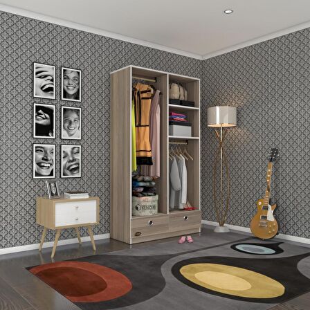 Kenzlife giysi dolabı 2 bölmeli 2 çekmeceli bedri 182*100*42 crd dolap kapaksız