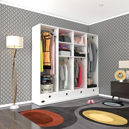 Kenzlife giysi dolabı 4 bölmeli 4 çekmeceli kamil 182*200*42 byz dolap kapaksız