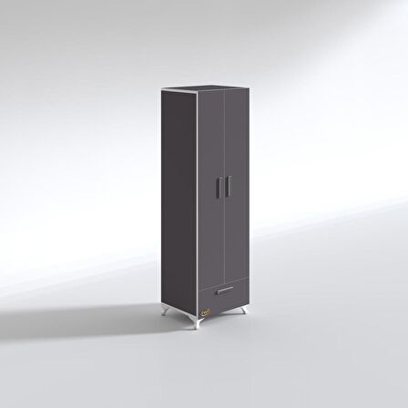 Kenzlife gardırop 2 kapaklı kapılı çekmeceli şebboy 168*50*42 gri ayaklı gardolap dolap