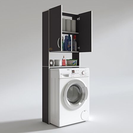 Kenzlife çamaşır makinesi dolabı veronika gri 180*066*20 banyo çift kapaklı arkalıksız