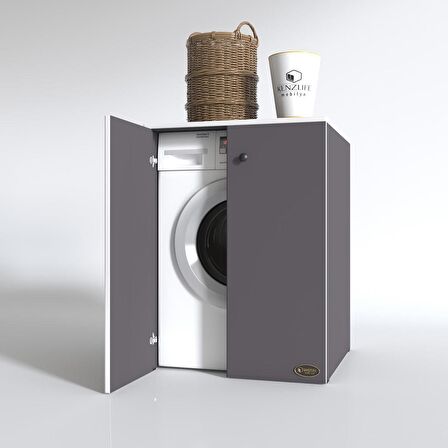 Kenzlife çamaşır makinesi dolabı kapaklı tatyana gri 90*70*60 banyo ofis kapaklı arkalıksız