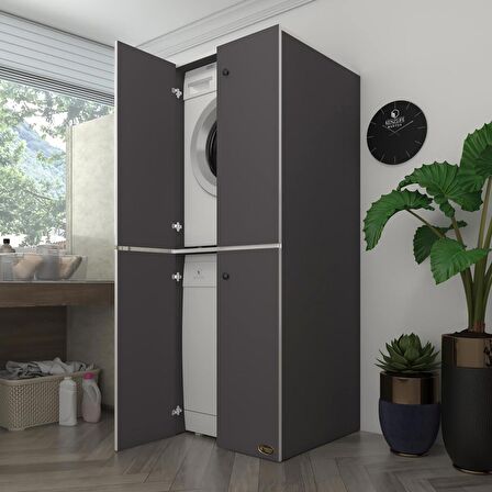 Kenzlife çamaşır-bulaşık makinesi dolabı kapaklı roksana gri 180*70*60 banyo çift katlı arkalıksız