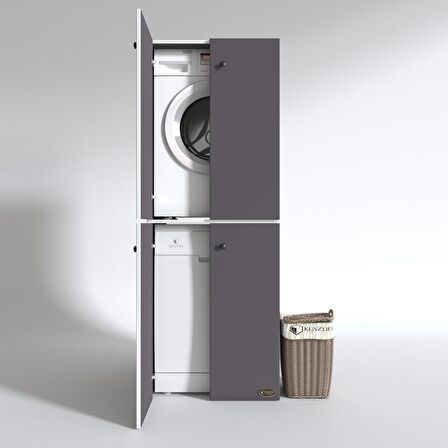Kenzlife çamaşır-bulaşık makinesi dolabı kapaklı roksana gri 180*70*60 banyo çift katlı arkalıksız