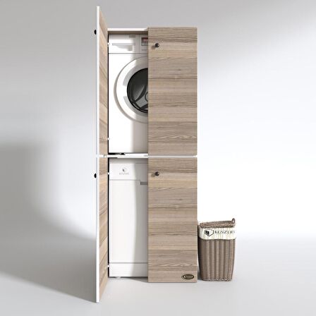 Kenzlife çamaşır-bulaşık makinesi dolabı kapaklı roksana crd 180*70*60 banyo çift katlı arkalıksız