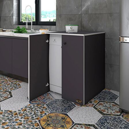Kenzlife bulaşık&çamaşır&kurutma makinesi dolabı kapaklı nurten gri 90*70*60 banyo ofis