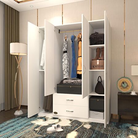 Kenzlife gardırop 4 kapılı 2 çekmeceli deligül 180*160*52 byz XLARGE kapaklı gardolap dolap