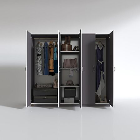 Kenzlife gardırop 5 kapılı horozibiği 180*200*52 gri XLARGE kapaklı gardolap dolap