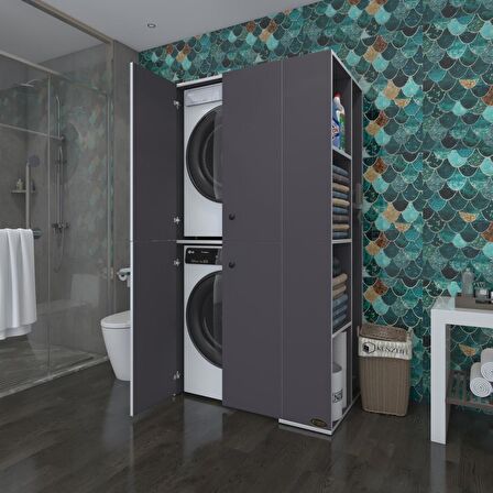 Kenzlife çamaşır-kurutma makinesi dolabı kapaklı foka gri 180*090*60 banyo arkalıksız