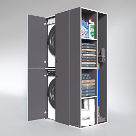 Kenzlife çamaşır-kurutma makinesi dolabı kapaklı foka gri 180*090*60 banyo arkalıksız