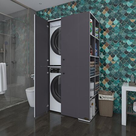 Kenzlife çamaşır-kurutma makinesi dolabı kapaklı fedyenka gri 180*090*60 banyo arkalıksız