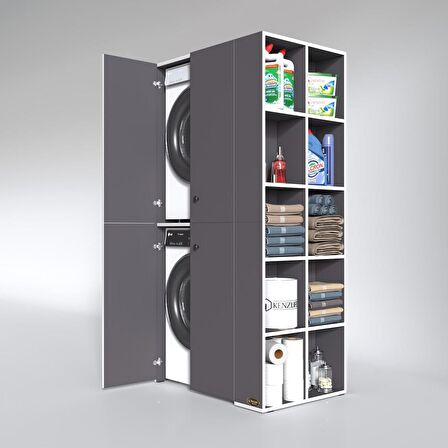 Kenzlife çamaşır-kurutma makinesi dolabı kapaklı fedyenka gri 180*090*60 banyo arkalıksız