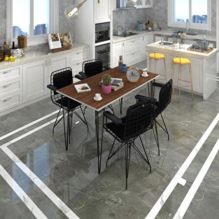 Knsz masa sandalye takımı hem75mazlum cvzsyh 130*070 klçsm 4 sandalye syhsyh kolçaklı sırt minderli