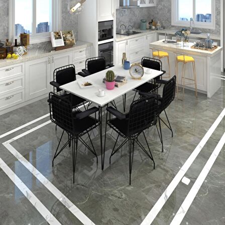 Knsz masa sandalye takımı hem75mazlum byzsyh 130*090 klçsm 6 sandalye syhsyh kolçaklı sırt minderli