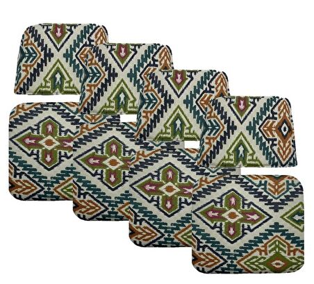 Knsz minder seti 4 lü zng&mğr&uslu kilim desen oturma ve sırt tel sandalyesi minderi bir arada