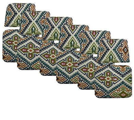 Knsz minder seti 6 lı zng&mğr&uslu kilim desen oturma ve sırt tel sandalyesi minderi bir arada